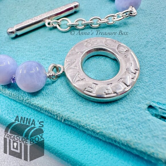 Tiffany & Co. 925 Silver 8mm Blue Lace Agate Toggle 8" Bracelet (bx, pch, rbbn - Picture 5 of 9